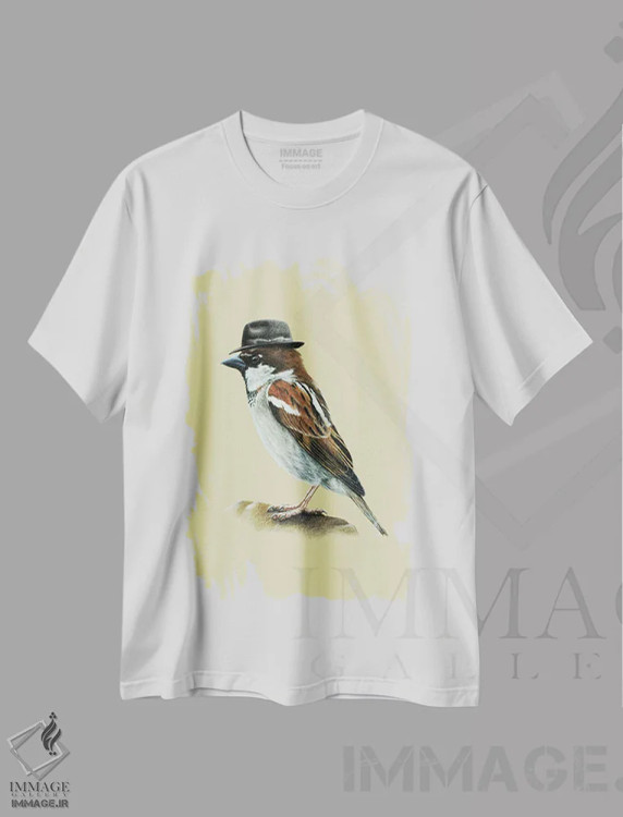 تیشرت سفید طرح دار – تیشرت طبیعت ,"گنجشک ایتالیایی" اثر میخائیل ودرنیکوف immage.ir