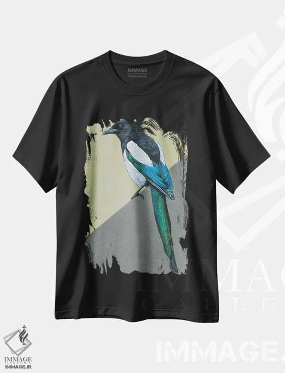 تیشرت مشکی طرح دار – تیشرت حیوانات ,"زاغ " اثر میخائیل ودرنیکوف فروشگاه ایماژ