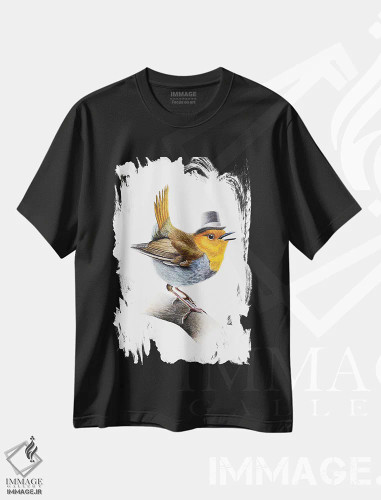 تیشرت مشکی طرح دار – تیشرت طبیعت ,"مرغ سهره ژاپنی" اثر میخائیل ودرنیکوف فروشگاه ایماژ