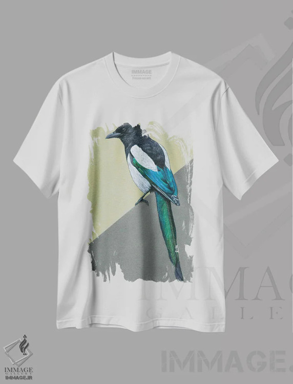 تیشرت سفید طرح دار – تیشرت حیوانات ,"زاغ " اثر میخائیل ودرنیکوف immage.ir
