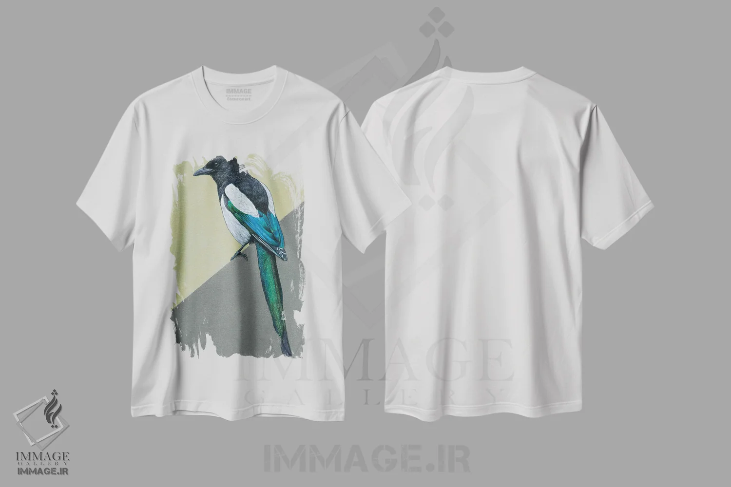 تیشرت سفید طرح دار – تیشرت حیوانات ,"زاغ " اثر میخائیل ودرنیکوف immage.ir