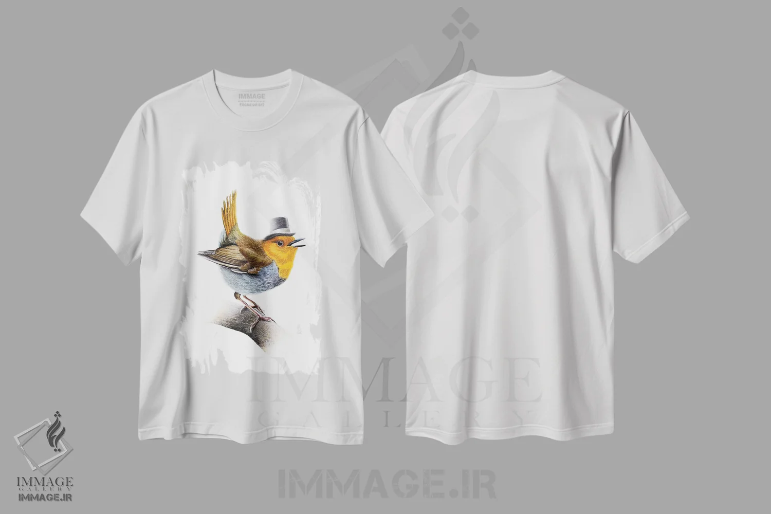 تیشرت سفید طرح دار – تیشرت طبیعت ,"مرغ سهره ژاپنی" اثر میخائیل ودرنیکوف immage.ir