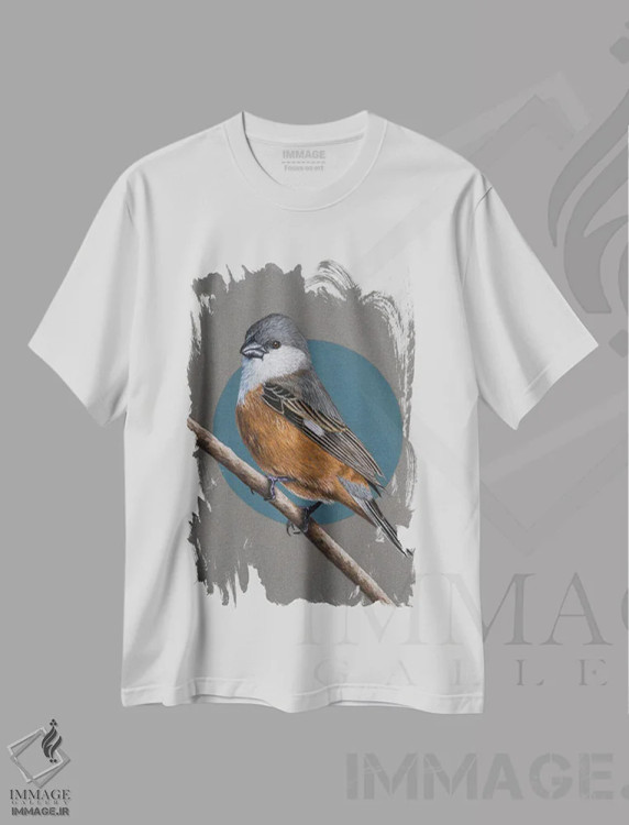 تیشرت سفید طرح دار – تیشرت طبیعت ,"مرغ دانه خوار مردابی" اثر میخائیل ودرنیکوف فروشگاه ایماژ