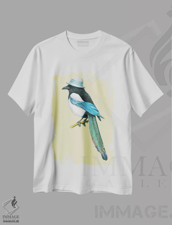 تیشرت سفید طرح دار – تیشرت هنری پرنده ,"زاغ " اثر میخائیل ودرنیکوف immage.ir