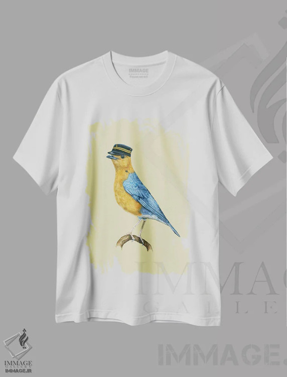 تیشرت سفید طرح دار – تیشرت طبیعت ,"مرغ هدهد نارنجی سر" اثر میخائیل ودرنیکوف immage.ir