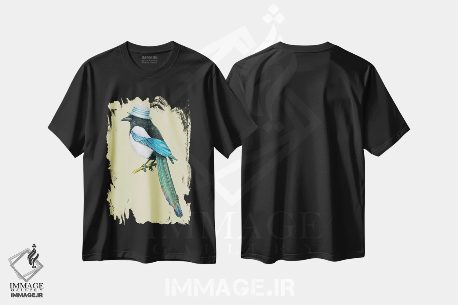 تیشرت مشکی طرح دار – تیشرت هنری پرنده ,"زاغ " اثر میخائیل ودرنیکوف فروشگاه ایماژ