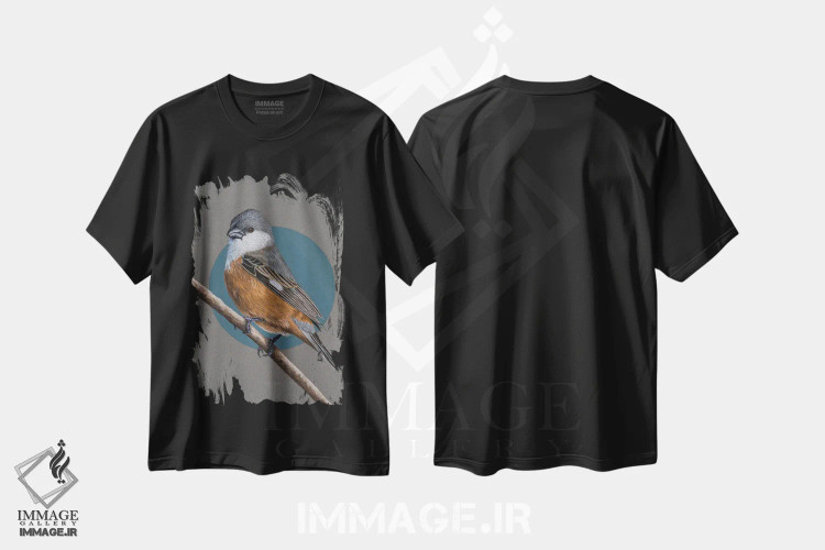 تیشرت مشکی طرح دار – تیشرت طبیعت ,"مرغ دانه خوار مردابی" اثر میخائیل ودرنیکوف immage.ir