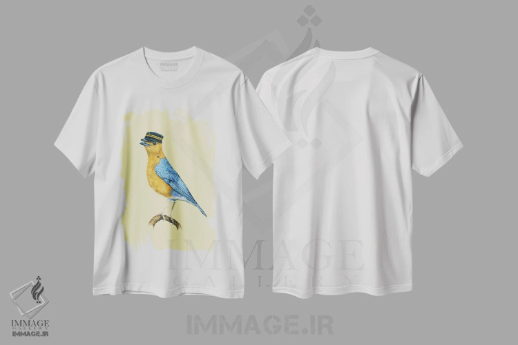 تیشرت سفید طرح دار – تیشرت طبیعت ,"مرغ هدهد نارنجی سر" اثر میخائیل ودرنیکوف immage.ir