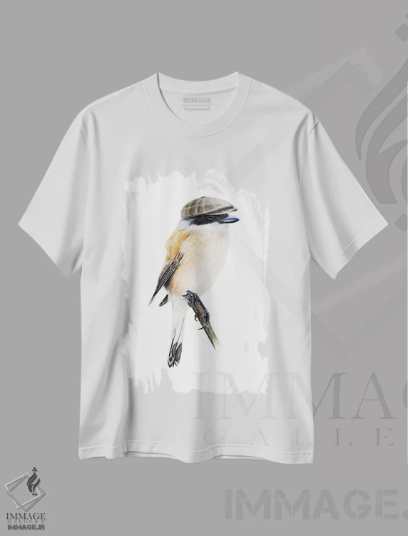 تیشرت سفید طرح دار – تیشرت پرندگان ,"شریک پشت قرمز" اثر میخائیل ودرنیکوف فروشگاه ایماژ