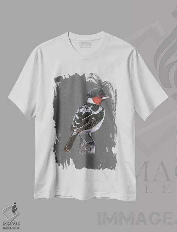 تیشرت سفید طرح دار – تیشرت حیوانات ,"کاردینال با گردن قرمز" اثر میخائیل ودرنیکوف immage.ir