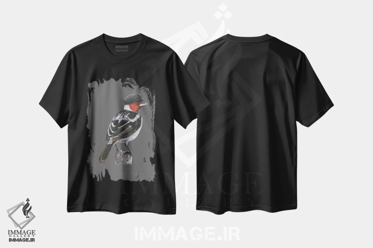 تیشرت مشکی طرح دار – تیشرت حیوانات ,"کاردینال با گردن قرمز" اثر میخائیل ودرنیکوف فروشگاه ایماژ