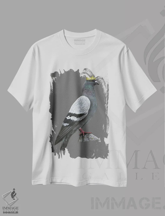 تیشرت سفید طرح دار – تیشرت پرندگان ,"کبوتر صخره ای" اثر میخائیل ودرنیکوف فروشگاه ایماژ
