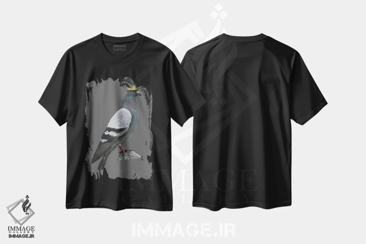 تیشرت مشکی طرح دار – تیشرت پرندگان ,"کبوتر صخره ای" اثر میخائیل ودرنیکوف immage.ir