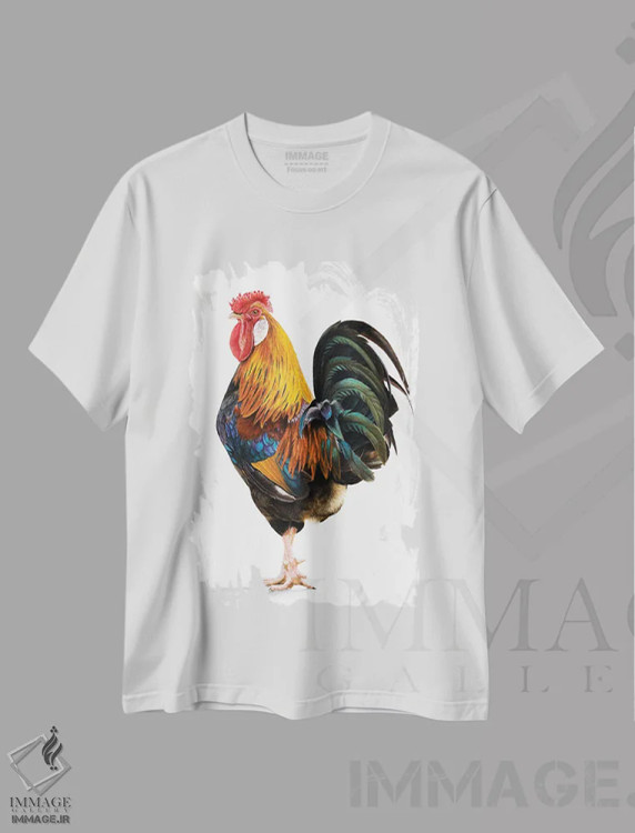 تیشرت سفید طرح دار – تیشرت حیوانات ,"خروس" اثر میخائیل ودرنیکوف immage.ir