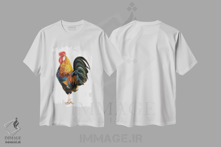 تیشرت سفید طرح دار – تیشرت حیوانات ,"خروس" اثر میخائیل ودرنیکوف immage.ir