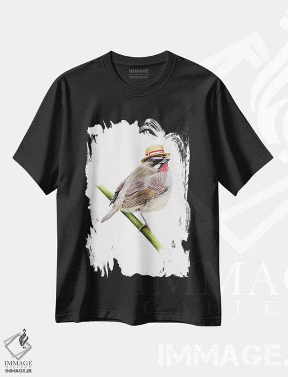 تیشرت مشکی طرح دار – تیشرت طبیعت ,"مرغ گل سرخ سیبری" اثر میخائیل ودرنیکوف فروشگاه ایماژ