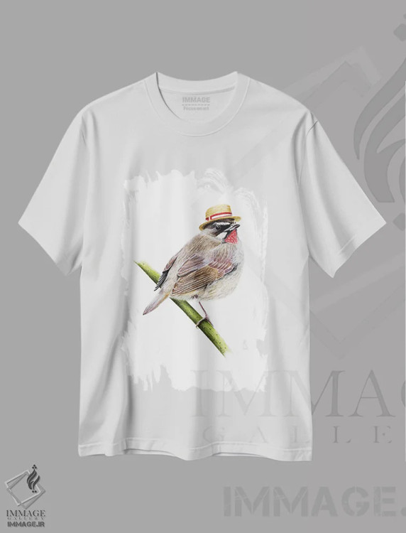 تیشرت سفید طرح دار – تیشرت طبیعت ,"مرغ گل سرخ سیبری" اثر میخائیل ودرنیکوف immage.ir