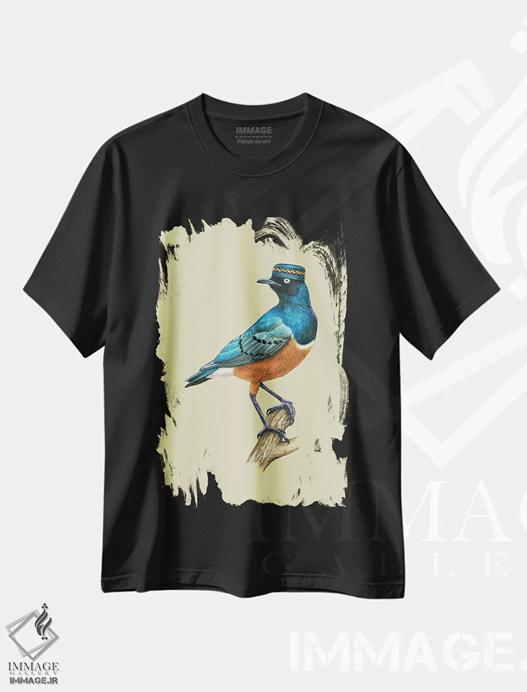 تیشرت مشکی طرح دار – تیشرت پرندگان ,"مرغ ستاره ای بی نظیر" اثر میخائیل ودرنیکوف immage.ir