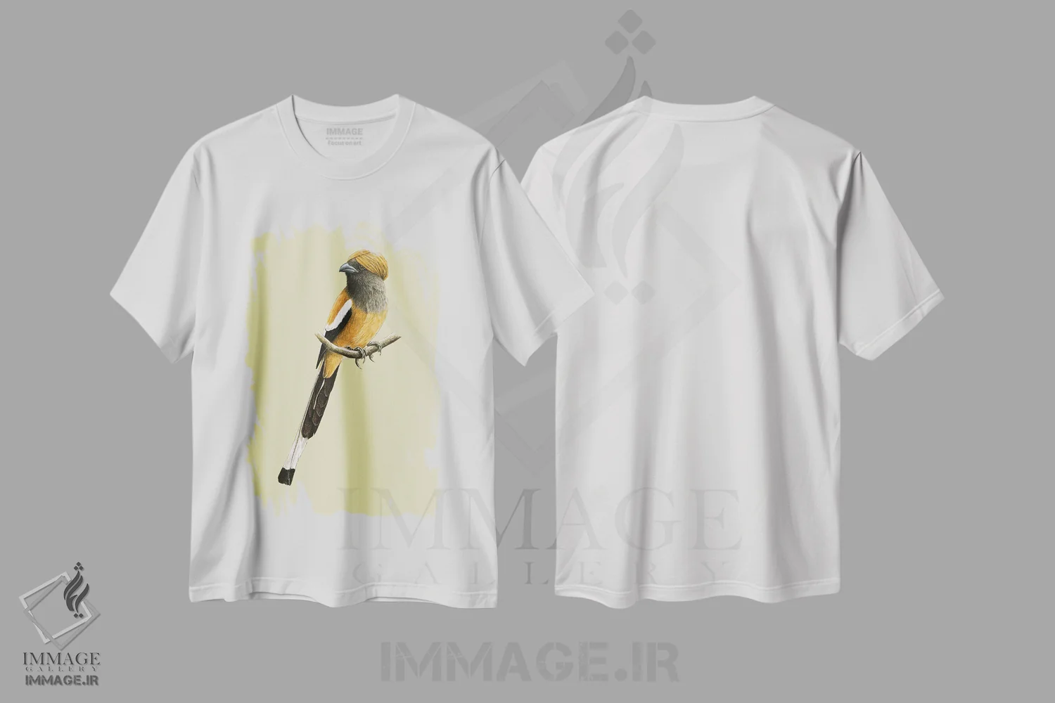 تیشرت سفید طرح دار – تیشرت حیوانات ,"کلاغ درختی سرخ" اثر میخائیل ودرنیکوف فروشگاه ایماژ