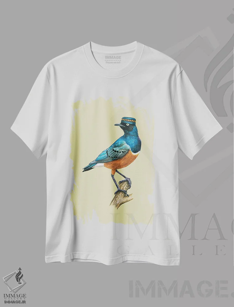 تیشرت سفید طرح دار – تیشرت پرندگان ,"مرغ ستاره ای بی نظیر" اثر میخائیل ودرنیکوف فروشگاه ایماژ