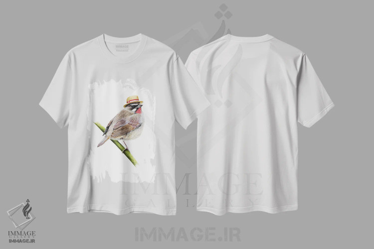 تیشرت سفید طرح دار – تیشرت طبیعت ,"مرغ گل سرخ سیبری" اثر میخائیل ودرنیکوف immage.ir
