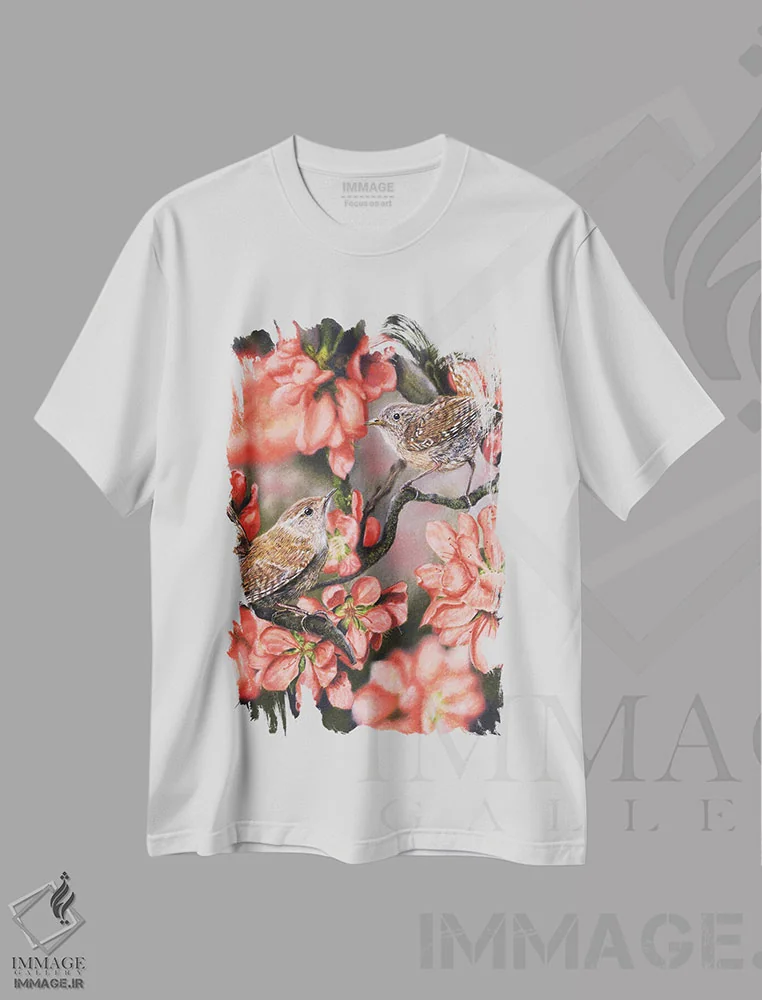 تیشرت سفید طرح دار – تیشرت فانتزی ,"مرغ های کوچک" اثر میخائیل ودرنیکوف فروشگاه ایماژ