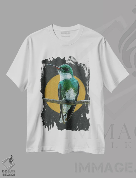تیشرت سفید طرح دار – تیشرت پرنده ,"مرغ مگس خوار گلوی سفید" اثر میخائیل ودرنیکوف immage.ir