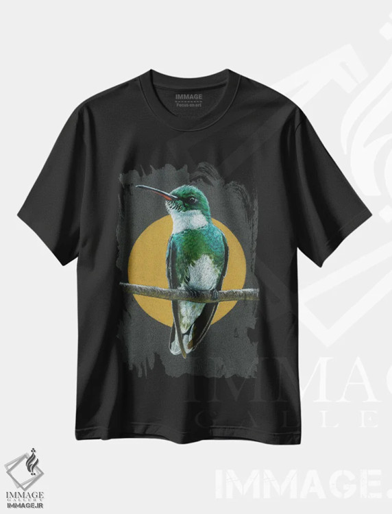 تیشرت مشکی طرح دار – تیشرت پرنده ,"مرغ مگس خوار گلوی سفید" اثر میخائیل ودرنیکوف فروشگاه ایماژ