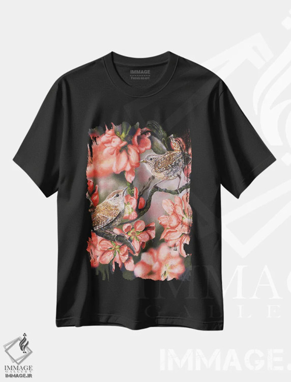تیشرت مشکی طرح دار – تیشرت فانتزی ,"مرغ های کوچک" اثر میخائیل ودرنیکوف immage.ir