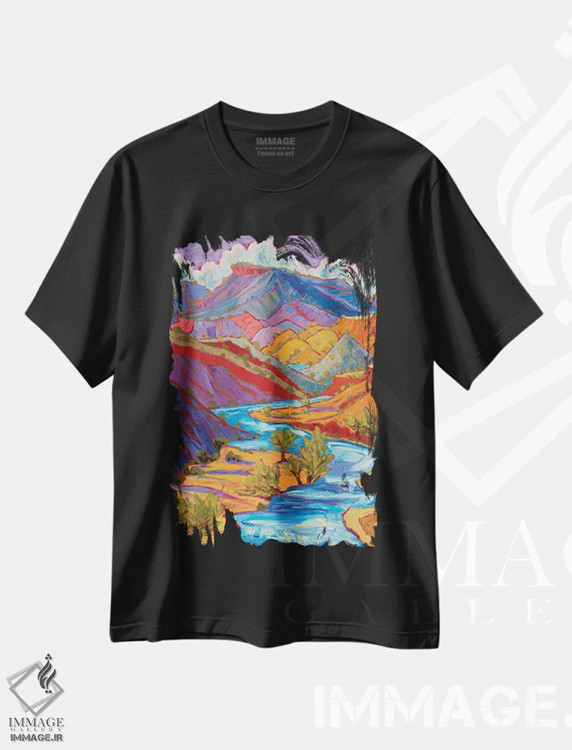 تیشرت مشکی طرح دار – تیشرت منظره ,آسمان های تابستانی بالای رودخانه های خروشان اثر میشل کریسمن immage.ir