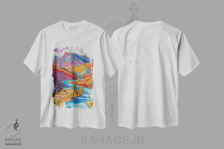 تیشرت سفید طرح دار – تیشرت منظره ,آسمان های تابستانی بالای رودخانه های خروشان اثر میشل کریسمن فروشگاه ایماژ