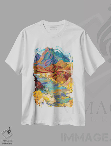 تیشرت سفید طرح دار – تیشرت طبیعت ,الگوهای رودخانه چاما در پاییز اثر میشل کریسمن فروشگاه ایماژ