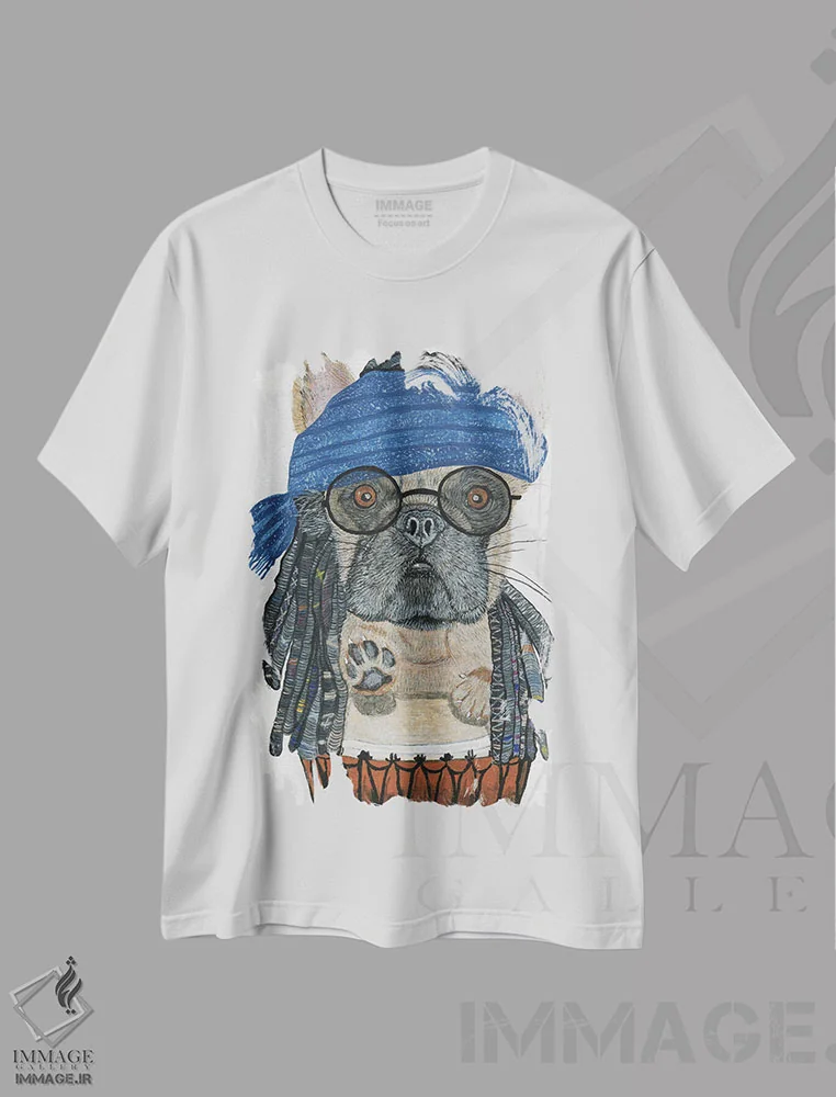 تیشرت سفید طرح دار – تیشرت سگ ,فرانسوی هیپی اثر ملیسا سایمونز immage.ir