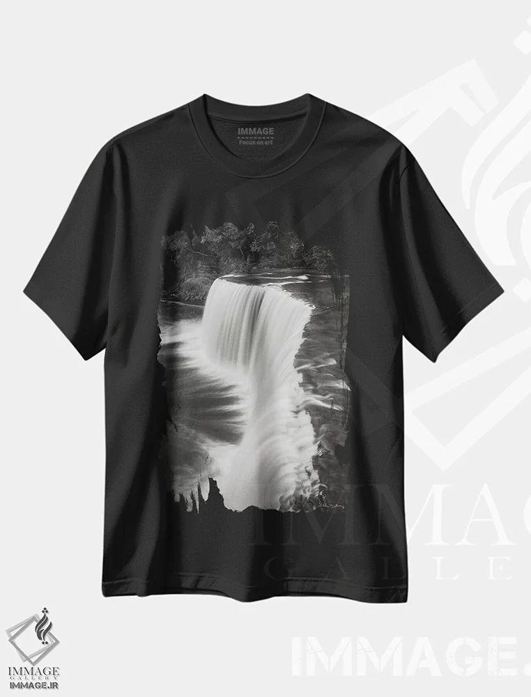 تیشرت مشکی طرح دار – تیشرت طبیعت-منظر ,آبشار تاکوامنون میشیگان سیاه و سفید اثر آلن ماچروویچ فروشگاه ایماژ