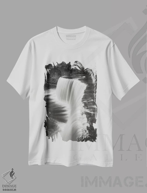 تیشرت سفید طرح دار – تیشرت طبیعت-منظر ,آبشار تاکوامنون میشیگان سیاه و سفید اثر آلن ماچروویچ immage.ir