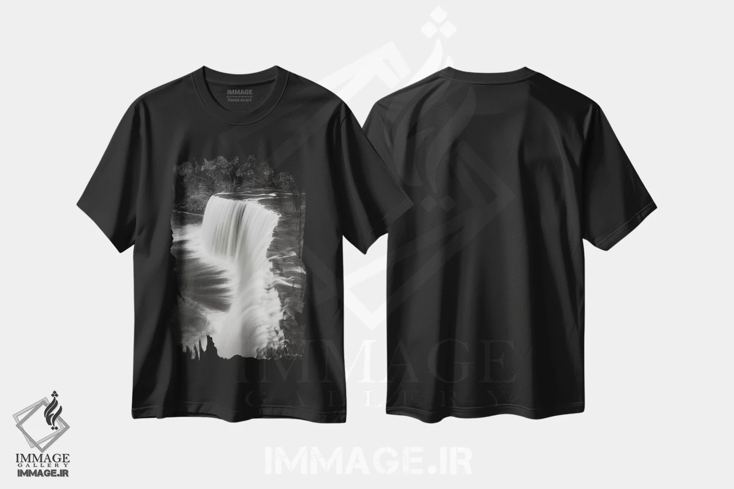 تیشرت مشکی طرح دار – تیشرت طبیعت-منظر ,آبشار تاکوامنون میشیگان سیاه و سفید اثر آلن ماچروویچ فروشگاه ایماژ