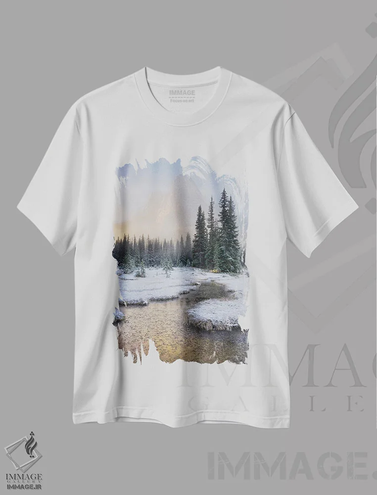 تیشرت سفید طرح دار – تیشرت طبیعت گردی ,کوه زنگ شمال کاسکیدز اثر آلن ماچروویچ فروشگاه ایماژ