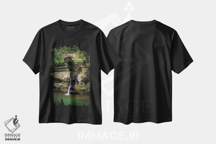 تیشرت مشکی طرح دار – تیشرت طبیعت ,آبشار بالایی غار مرد پیر اثر آلن ماچروویچ فروشگاه ایماژ