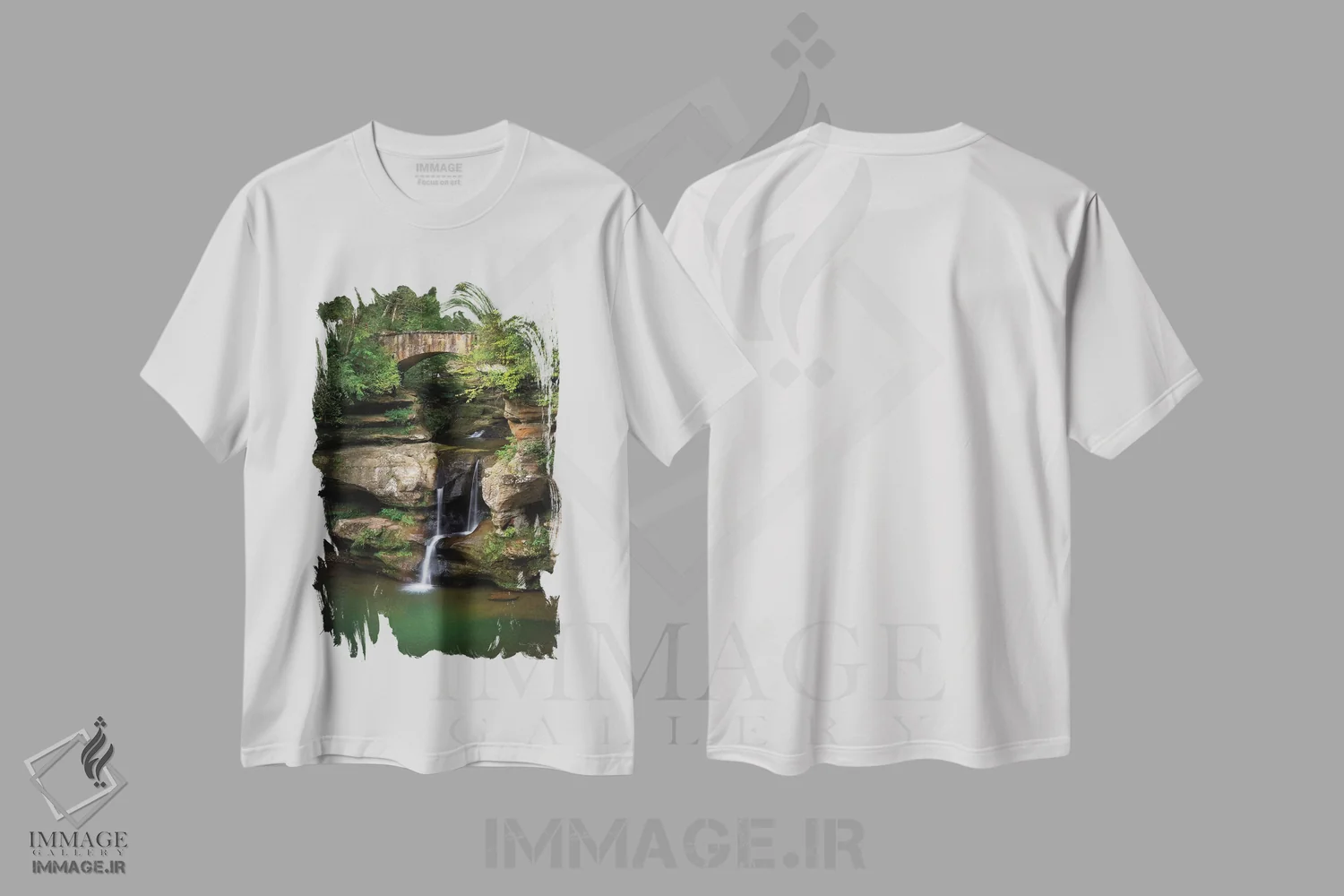 تیشرت سفید طرح دار – تیشرت طبیعت ,آبشار بالایی غار مرد پیر اثر آلن ماچروویچ immage.ir