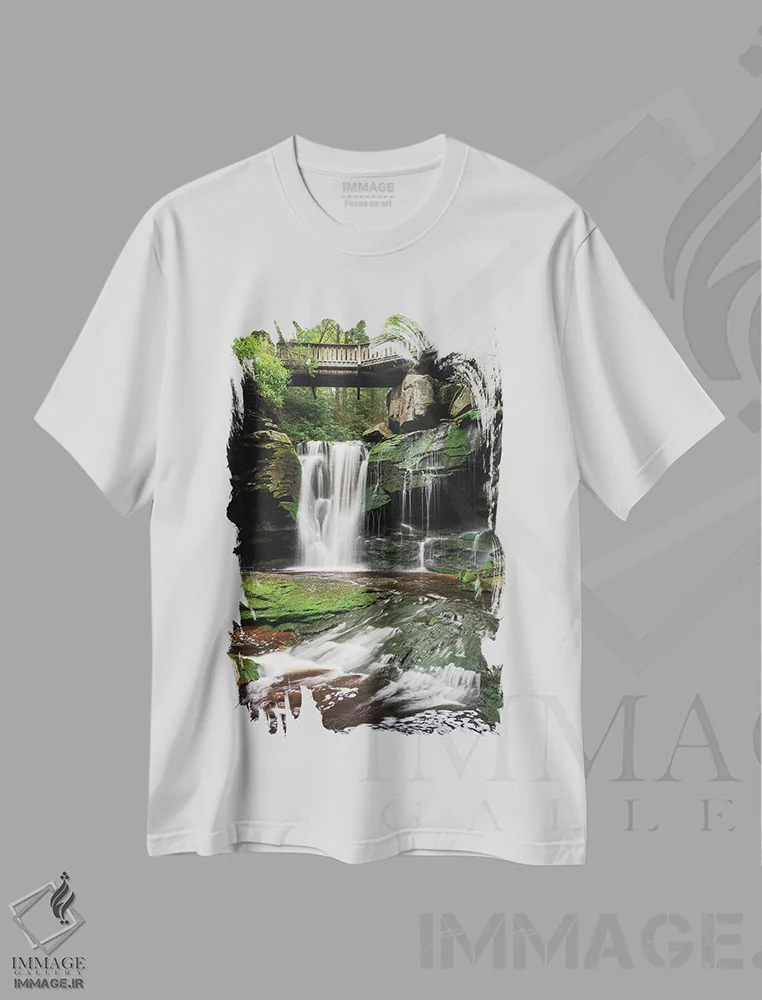 تیشرت سفید طرح دار – تیشرت طبیعت؛تیشرت منظره ,آبشار الاکالا غربی اثر آلن ماچروویچ immage.ir