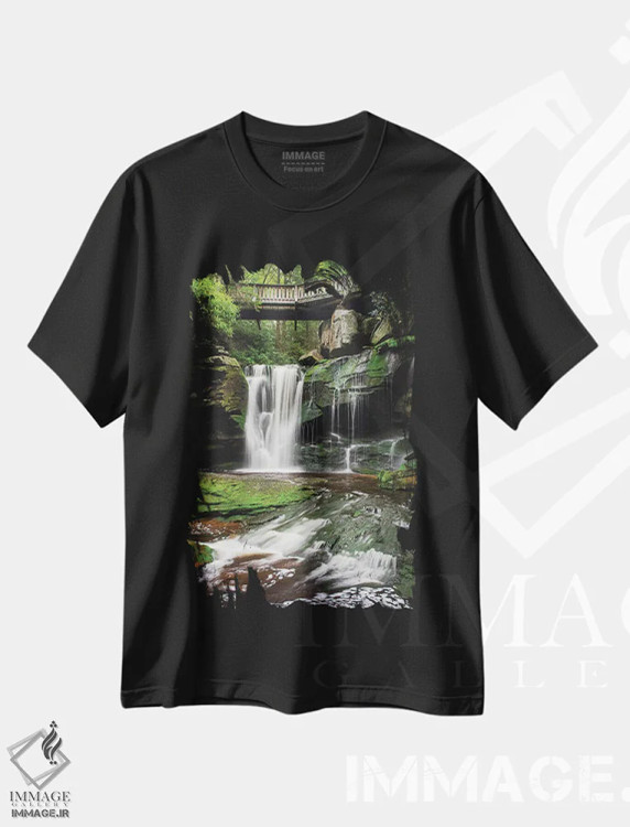 تیشرت مشکی طرح دار – تیشرت طبیعت؛تیشرت منظره ,آبشار الاکالا غربی اثر آلن ماچروویچ فروشگاه ایماژ