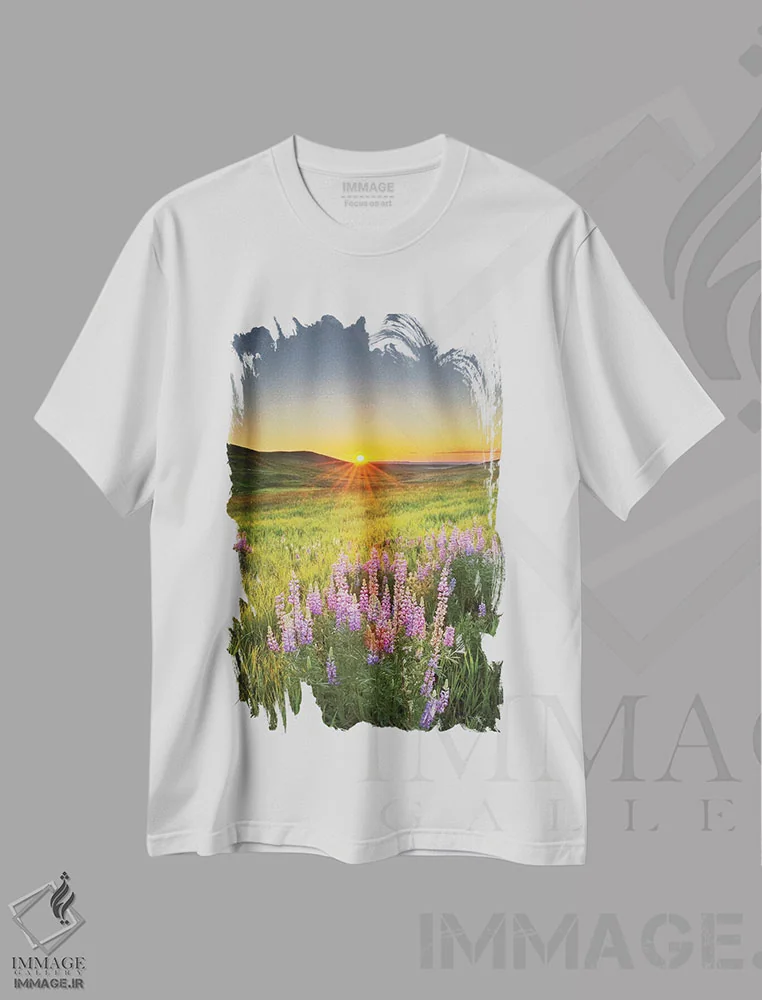 تیشرت سفید طرح دار – تیشرت طبیعت ,طلوع در دشت های باز اثر آلن ماچروویچ فروشگاه ایماژ