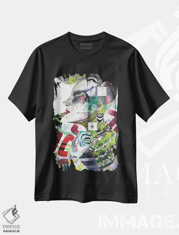 تیشرت مشکی طرح دار – تیشرت هنری ,یادآوری اثر مینجه لی immage.ir