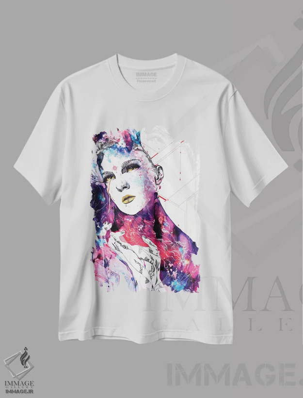 تیشرت سفید طرح دار – تیشرت هنری ,جریان درون ما اثر مینجه لی فروشگاه ایماژ