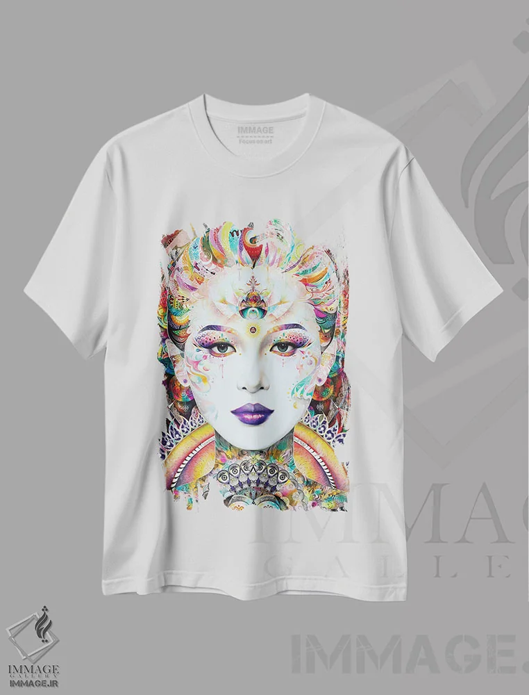 تیشرت سفید طرح دار – تیشرت هنری ,گوان یین اثر مینجه لی فروشگاه ایماژ