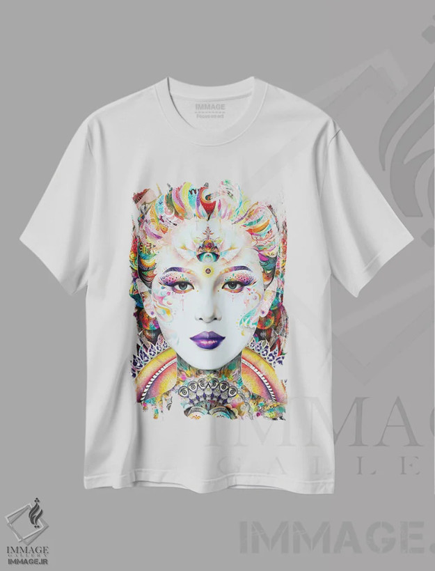 تیشرت سفید طرح دار – تیشرت هنری ,گوان یین اثر مینجه لی فروشگاه ایماژ