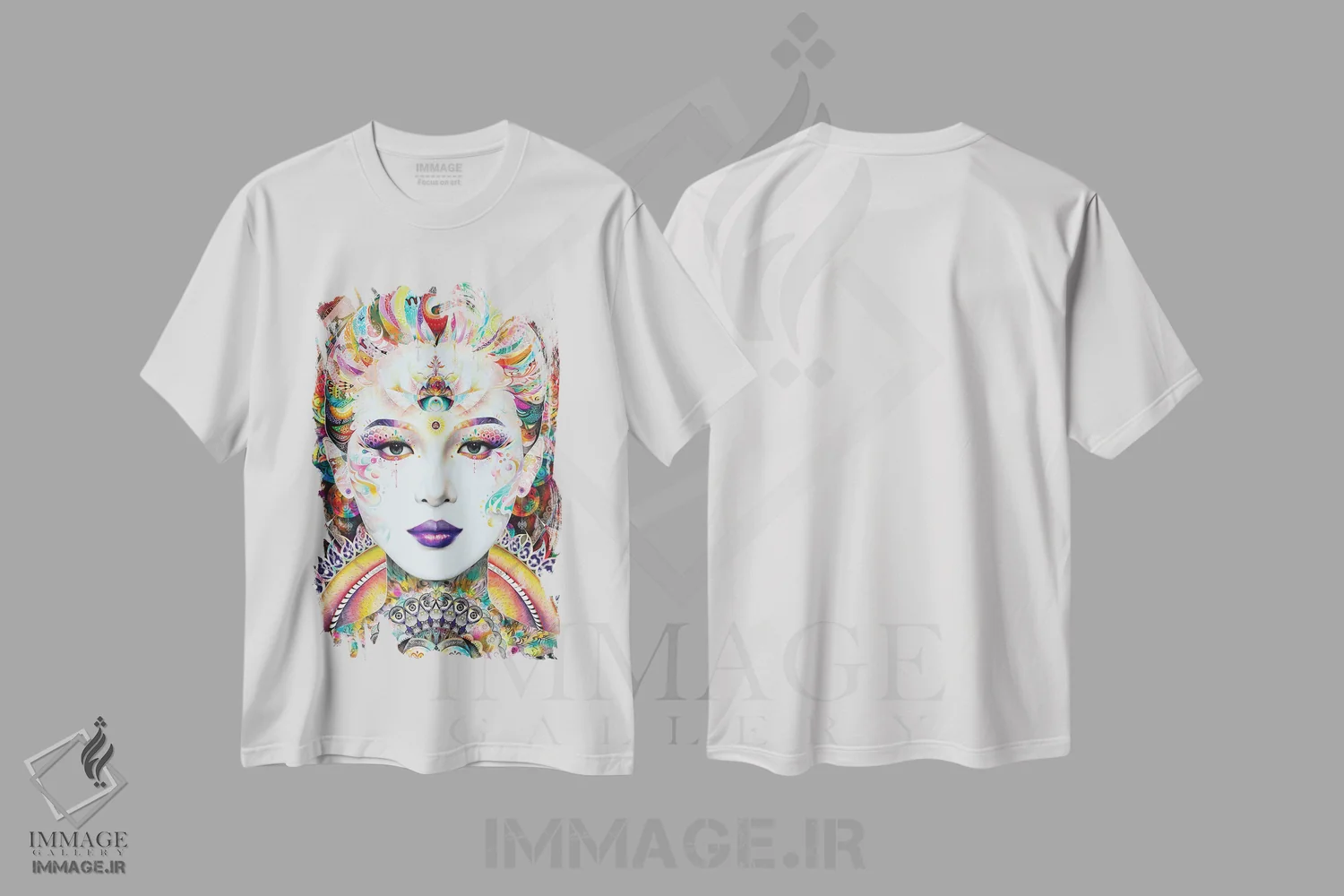 تیشرت سفید طرح دار – تیشرت هنری ,گوان یین اثر مینجه لی فروشگاه ایماژ