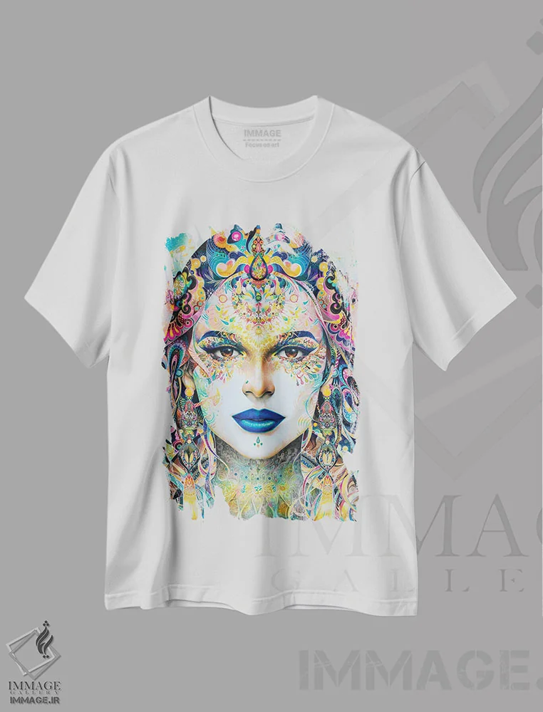 تیشرت سفید طرح دار – تیشرت هنری ,شاکتی اثر مینجه لی فروشگاه ایماژ