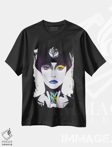 تیشرت مشکی طرح دار – تیشرت هنری ,لب آبی اثر مینجه لی فروشگاه ایماژ