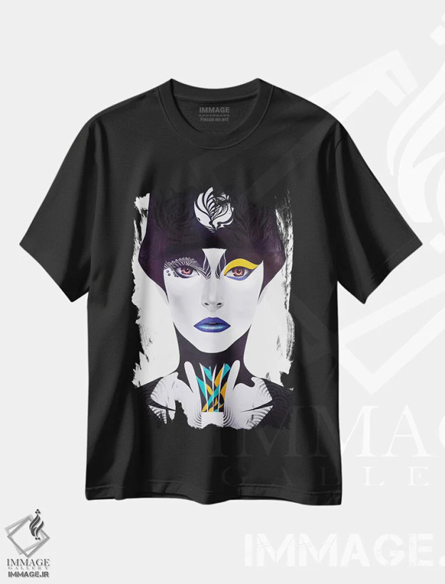 تیشرت مشکی طرح دار – تیشرت هنری ,لب آبی اثر مینجه لی فروشگاه ایماژ